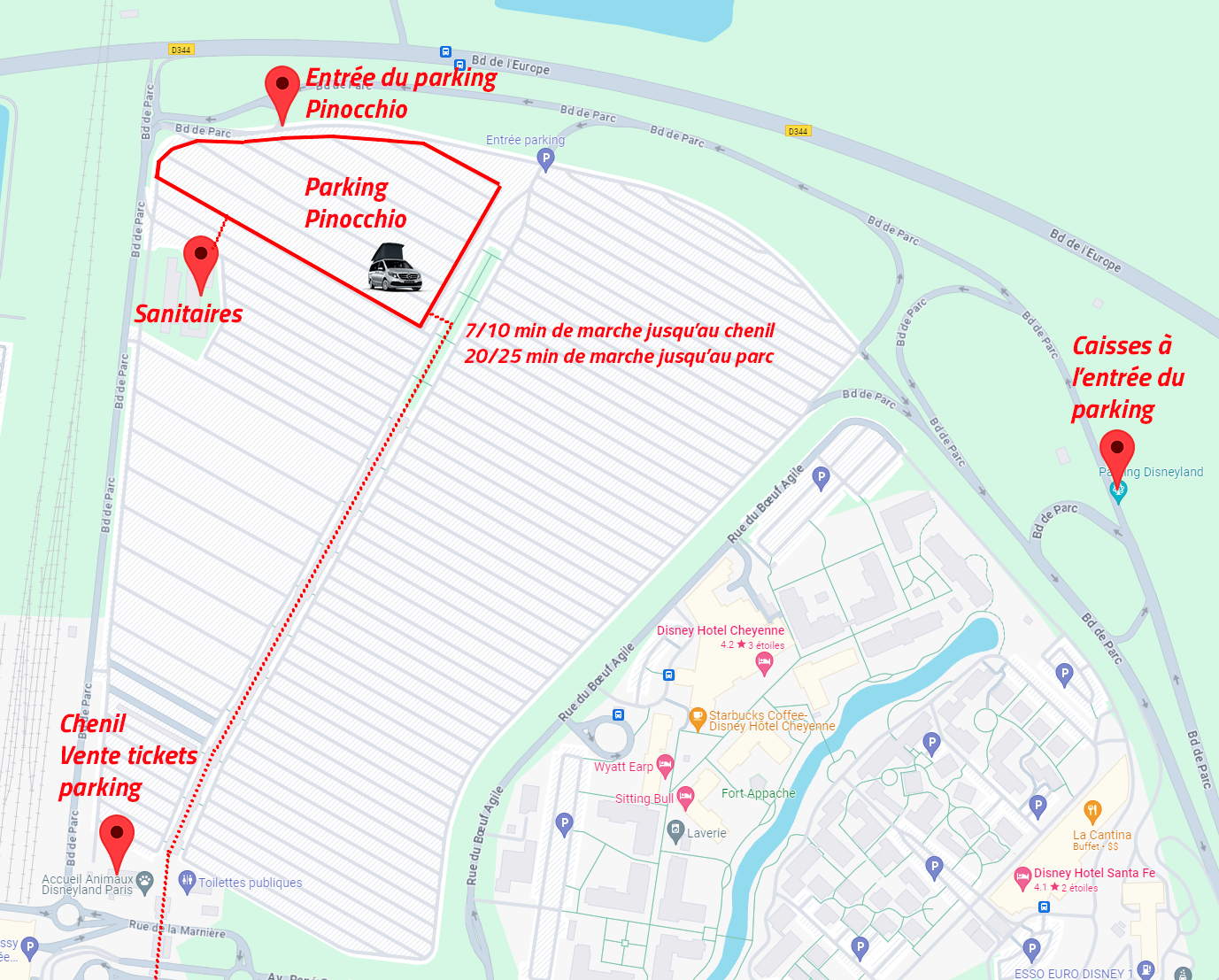 Plan du parking Pinocchio à Disneyland Paris